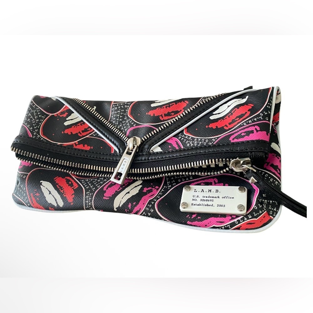 L.A.M.B. Lip Print Zip Clutch
